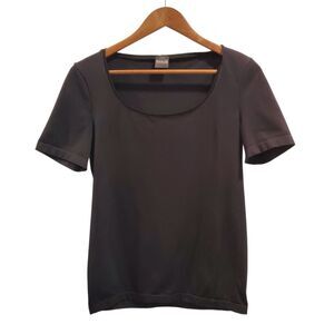Wolford Womens Short Sleeve Scoop Neck Tee Shirt Solid black size Large